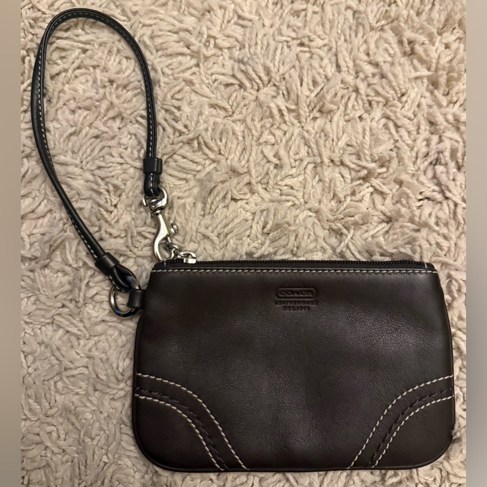 COACH brown leather wristlet wallet